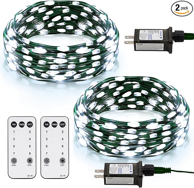2 Pack Fairy String Lights Plug in, 33Ft Green Wire 100 Micro Starry LED Outdoor String Lights with 8 Modes Timer IP68 Waterproof Twinkle Lights for Bedroom Garden Christmas Home Decor (Cool White)