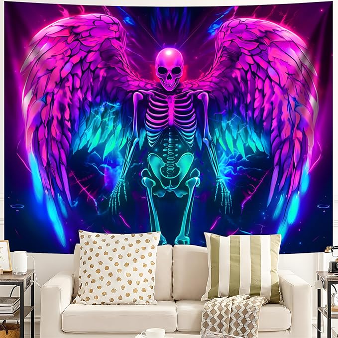 Blacklight Tapestry,WingTapestry Glow In The Dark,UV Reactive Black Light Upright Posters Wall Hanging for Bedroom Dorm Living Room Backdrop Decor (wing13, 59L" x 51W")