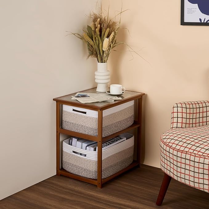 Large Storage Baskets for Shelves, Closet Organizers Bins for Clothes Blanket Towels, Baby Nursery, Toy Baskets Box, Woven Rope Baskets, 17 x 13 x 7.5”, 2 Packs Gradient Brown