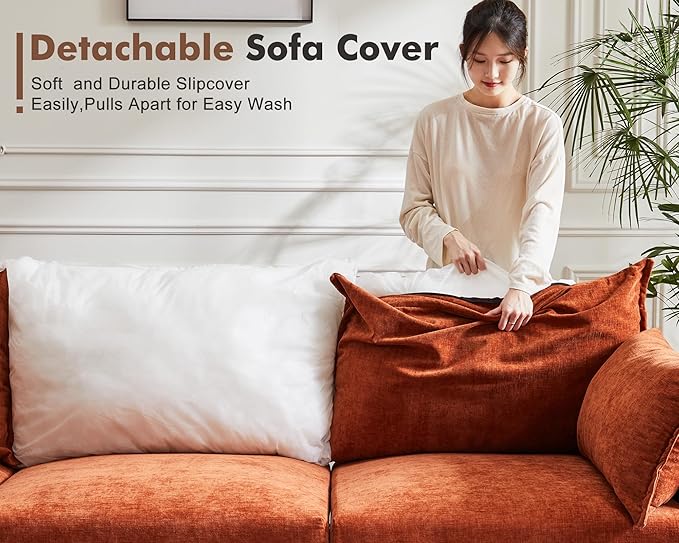 136.4" Oversized Modular Sectional Sleeper Sofa Bed, U Shaped Convertible Couch with Movable Ottoman, Large 8 Seat Corner Couches for Living Room Deep Seat Terracotta Orange Chenille