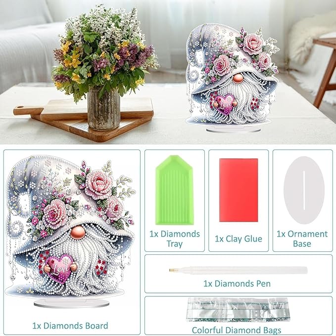 Diamond Painting Kits for Adults Beginners, 5D Full Drill Dwarf Love Crystal Art Desktop Ornament, DIY Single Sided Home Office Desk Decor, Creative Craft Gift Set with Tools