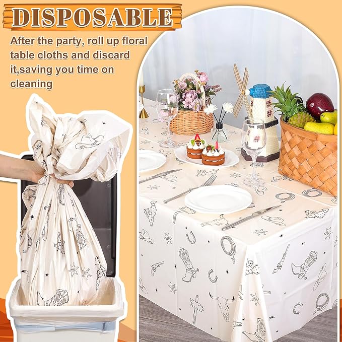 3 Pack Western Cowboy Party Decorations Tablecloth, 54 X 108Inch Rodeo Table Covers Disposable Cowboy Table Cloth Waterproof Tables Cover for Western Rodeo Birthday Party Decor
