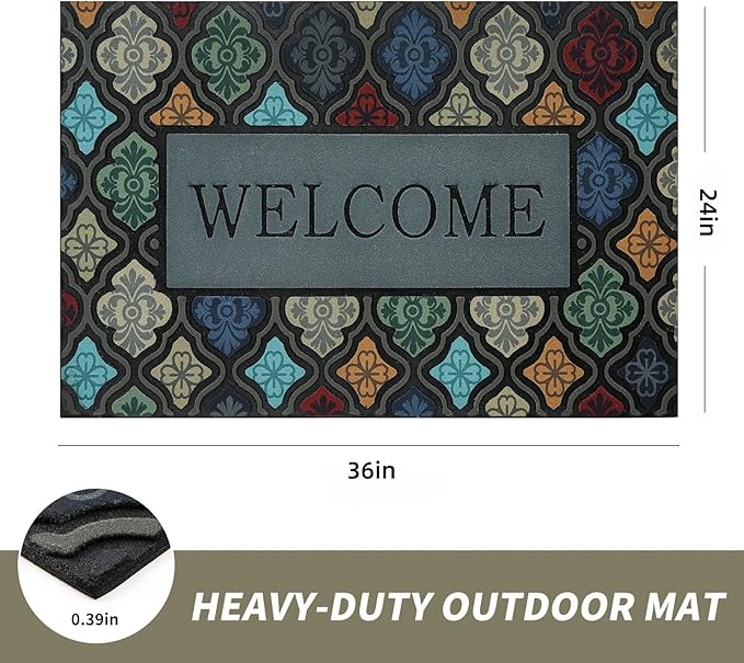 Durable Heavy Duty Front Door Mat - 24"x36" Large Outdoor Welcome Mat Non-Slip Rubber Entrance Door Mat Apply to Home High Traffic Area,Porch, Patio, Farmhouse,Entryway Floor Mats
