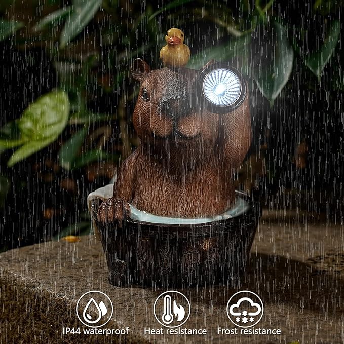 Capybara Solar Garden Statue โ Funny Outdoor Resin Animal Decor with Flashlight & Duck โ Waterproof Yard Lawn Ornament with LED Light โ Solar Powered Figurine for Patio, Porch, Landscape