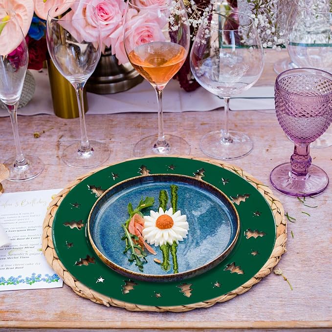 Christmas Charger Plates - 13" Christmas Tree Openwork Holidays Decorations Round Chargers for Dinner Plates - Elegant Table Centerpieces - Hunter Green, 6 Pack