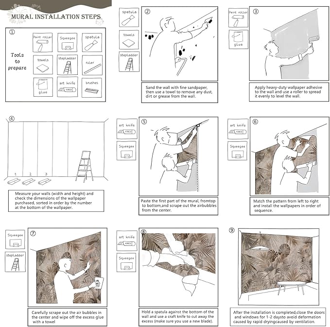 AFZEVEB-Jungle Wallpaper Vintage Tropical Plants Wall murals for Bedroom 136"x96" (Not Peel and Stick)