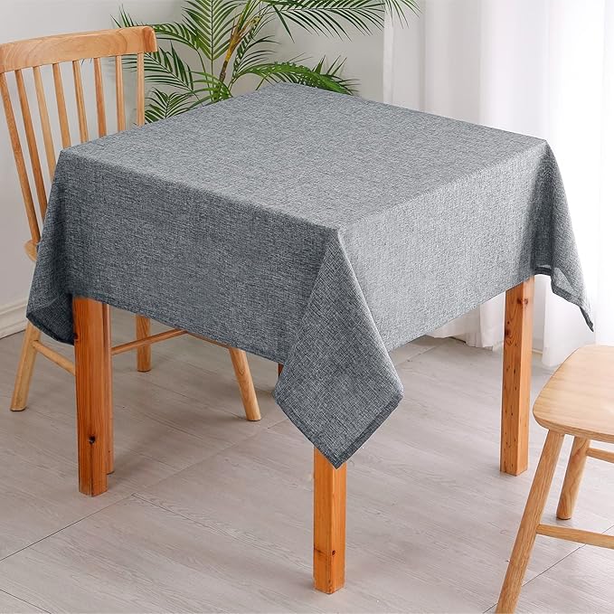 Hiasan Faux Linen Rectangle Tablecloth - Spill Wrinkle and Stain Resistant Washable Table Cloth for Kitchen Dining Room Holiday Dinner, Grey, 70 x 90 Inch