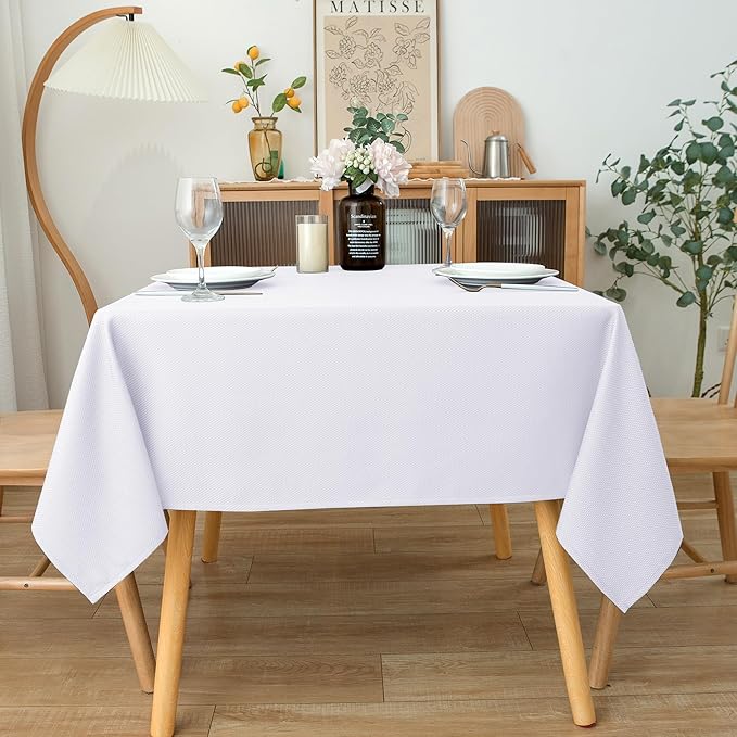 Biscaynebay Fabric Square Tablecloths 70x70 Inches, White Water Resistant Card Table Cloth Folding Table Cover for Dining, Kitchen, Wedding and Parties etc. Machine Washable
