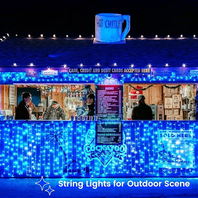 2 Pack Halloween String Lights Battery Operated with Timer, 66FT 200 LED Waterproof Battery Twinkle Lights, 8 Modes Fairy Light for Indoor & Outdoor Party Bedroom Garland Tree Christmas Decor (Blue)