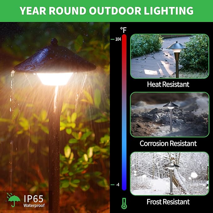 Outdoor Low Voltage Pathway Light - 5CCT Adjustable Walkway Lights LED, 12V Landscaping Pathlights, Mushroom Shape Driveway Lighting Waterproof IP65 ORB Aluminum for Sidewalk Lawn (10 Pack)