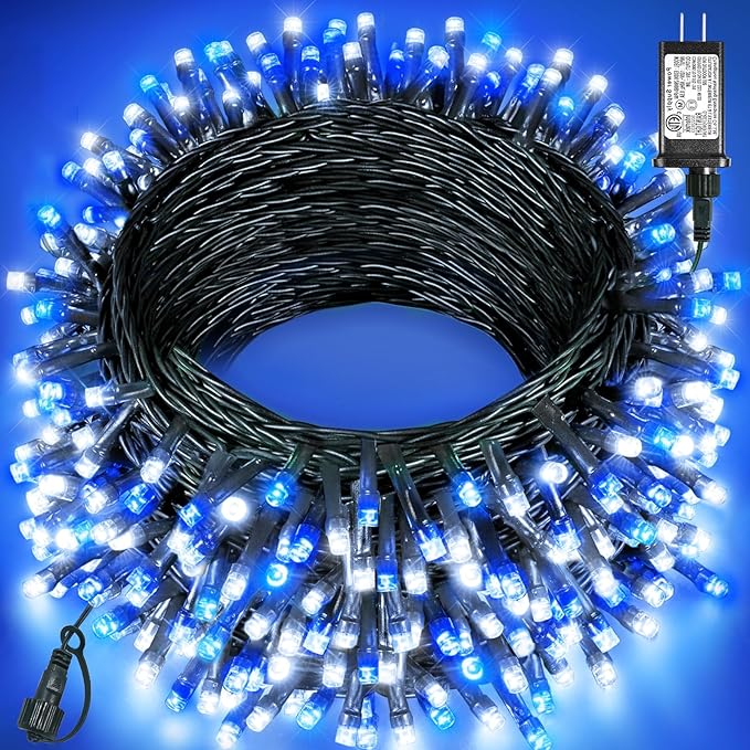 Christmas Lights Outdoor, 157FT 480 LED Christmas Tree Lights Waterproof, 8 Modes Plug in Fairy String Light for Indoor Bedroom Garden Patio Porch Xmas Party Decorations, Blue White