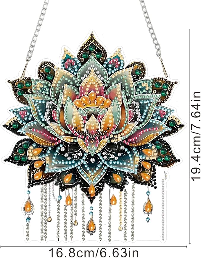SENQAO Lotus Diamond Art Hanging Kit for Adult, Special Shaped Rhinestone, Double Sided DIY Acrylic Diamond Art Painting Window Pendants Home Garden Wall Hanging Kits Hanging Ornament