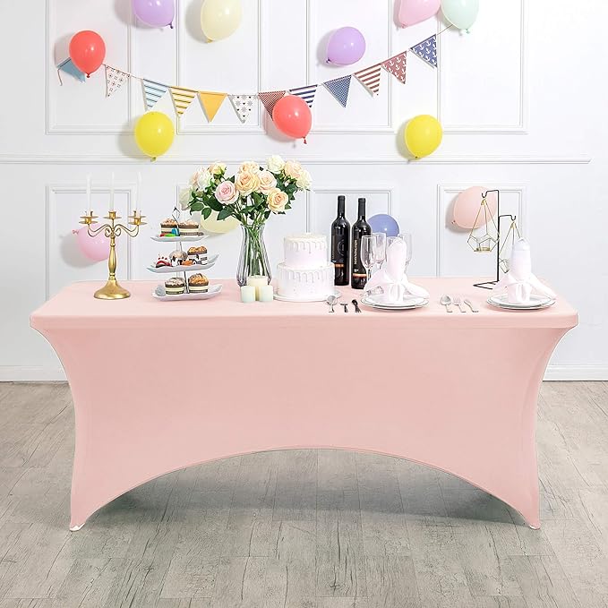 2Pack Spandex Table Cover for 4FT or 6ft or 9ft Table Universal Fitted Stretch Tablecloth for Party, Banquet, Wedding and Events-Blush Pink