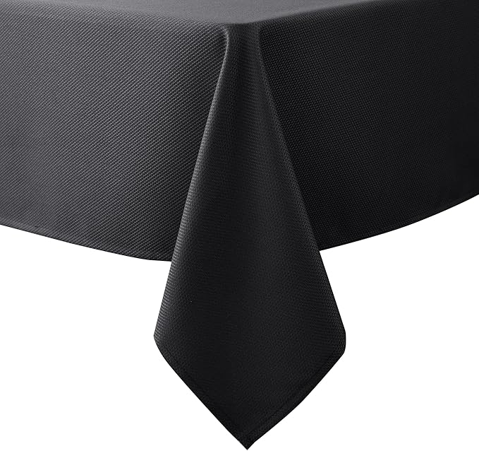 Biscaynebay Textured Fabric Tablecloths 60x108 Inches Rectangular, Black Water Resistant Spill Proof Tablecloths for Dining, Kitchen, Wedding and Parties, Machine Washable