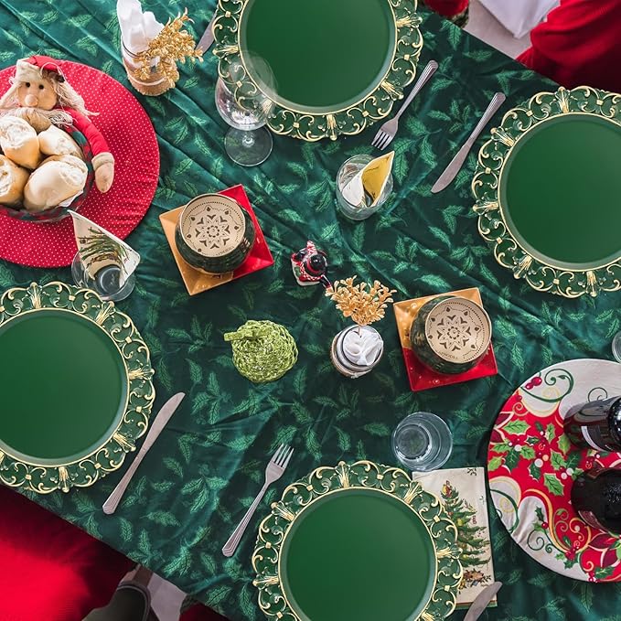 Green Charger Plates Set of 6, Decorative Table Plastic Chargers for Dinner Plates, Party, Wedding, Thanksgiving, Christmas, FD1GR