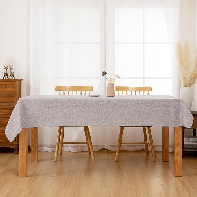 Hiasan 2 Pack Faux Linen Rectangle Tablecloth - Wrinkle and Stain Resistant Washable Table Cloth for Kitchen Dining Room Holiday Table Cover for Party Dinner, Stone, 60 x 102 Inch