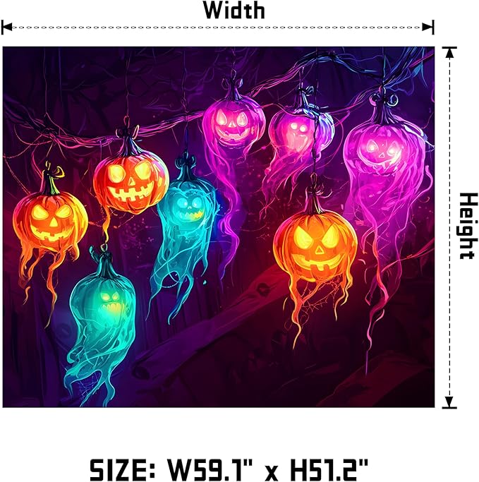 AOHMPT Glow-in-the-Dark Halloween Tapestry - UV Reactive Black Light Wall Hanging Decor for Spooky Parties, Bedroom, Living Room (Jack-o'-lantern, 59" L x 51" W, Unframed)