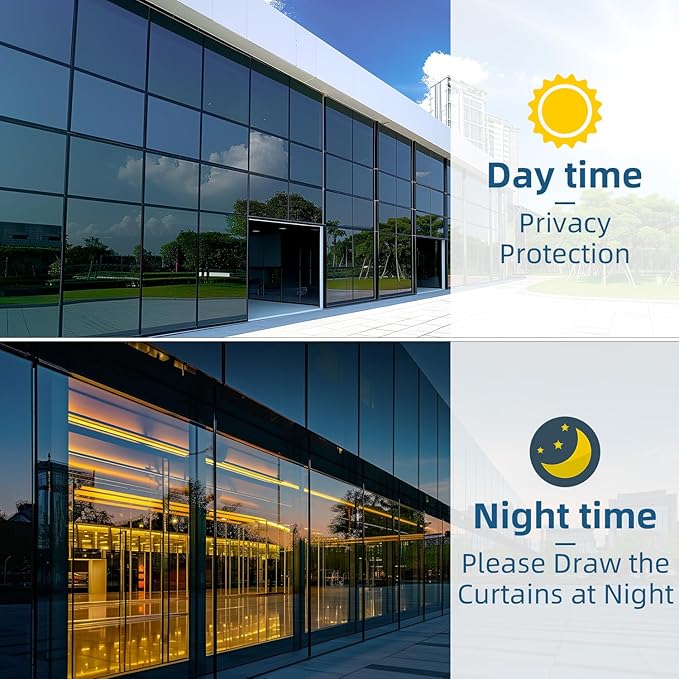 DUOFIRE One Way Window Film Privacy See Out Not in Heat Blocker Window Tint Reflective Mirror Windows Tinting Film for Home Static Cling Anti-UV Sun Blocking Windows Covering(Silver, 35.4x78.7in)