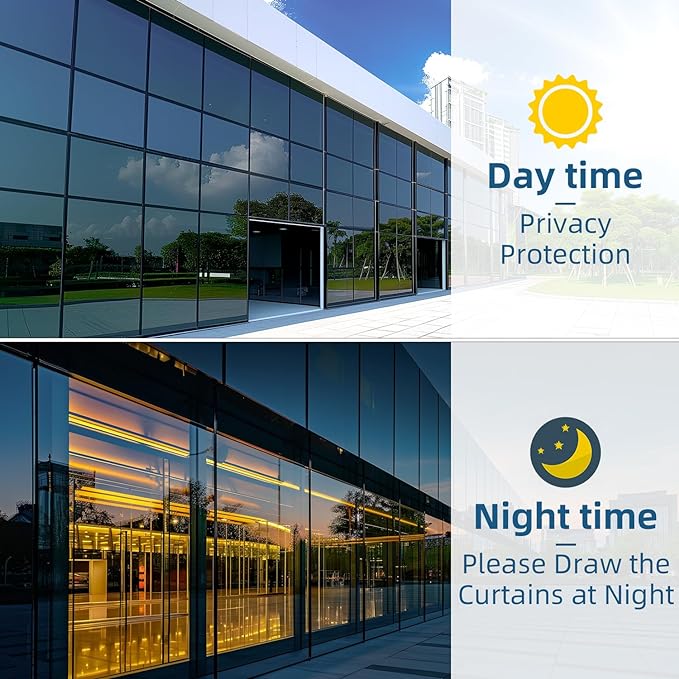 DUOFIRE One Way Window Film Privacy See Out Not in Heat Blocker Window Tint Reflective Mirror Windows Tinting Film for Home Static Cling Anti-UV Sun Blocking Windows Covering(Black, 35.4x78.7in)