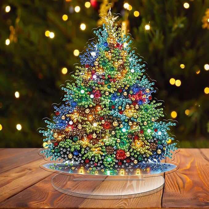 Diamond Art Kit for Adult Christmas, 5D Diamond Art Painting, Double Sided Decorative Special-Shaped Rhinestone Desktop Ornaments, DIY Acrylic Ornaments (Christmas Tree)