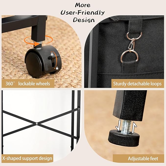 Coat Rack with Laundry Basket, Laundry Hamper Freestanding Hall Tree, Clothes Rack with Storage Shelves, 14.5 Gal Removable Bags on Wheels, Black and Brown JLH005SR