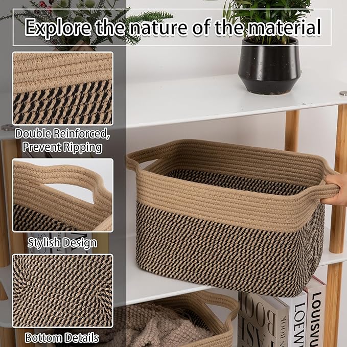 OIAHOMY 3 Pack Storage Basket for Organizing, 13''X9.85''X8.7'' Storage Bins,Woven Basket Basket with Handles, Toy Storage Basket Bin,Stylish Room Decor Basket, Yellow & Black