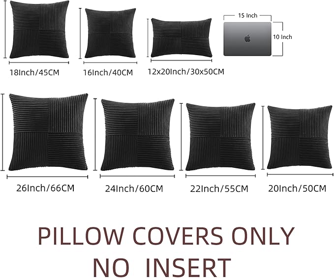 Fancy Homi 2 Packs Black Samll Decorative Throw Pillow Covers 14x14 Inch with for Couch Bed Sofa, Rustic Farmhouse Boho Home Decor, Soft Corss Patchwork Corduroy Square Cushion Case 35x35 cm