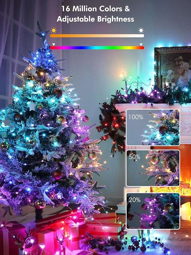 BrizLabs Smart Fairy String Lights, 66ft 200 LED WiFi RGB Christmas Fairy Lights App Control, Dimmable Rainbow Christmas Lighting, Music Sync Xmas Decorative Lighting Work with Alexa & Google Home