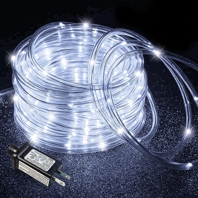 66FT 200 LED Rope Lights for Outside, White Christmas Lights Outdoor Waterproof, 8 Modes Connectable Clear Tube Lights for Indoor Garden, Backyard, Patio, Deck, Pool, Tree Decorations