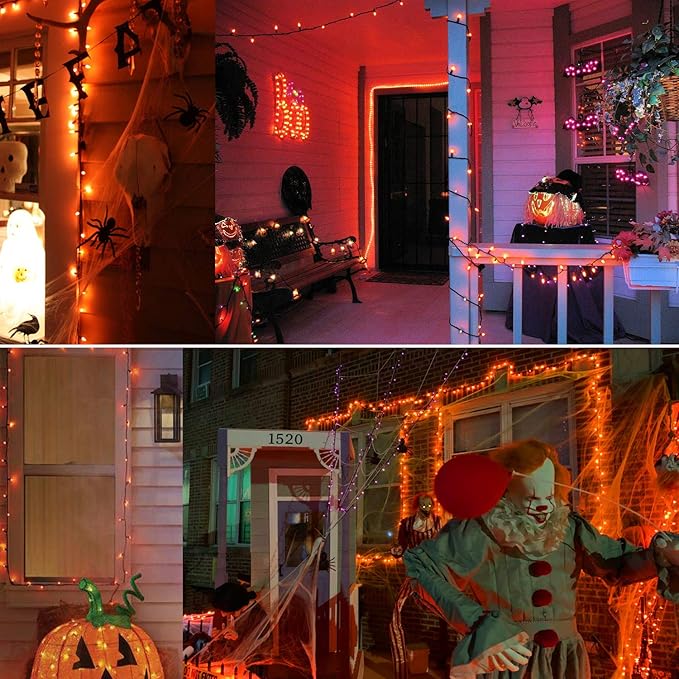 Brizled Orange Halloween Lights, 42.6ft 200 Count Incandescent Halloween String Lights Connectable, UL Certified Black Wire Mini Orange Lights String for Indoor Outdoor Tree Patio Garden Party Decor