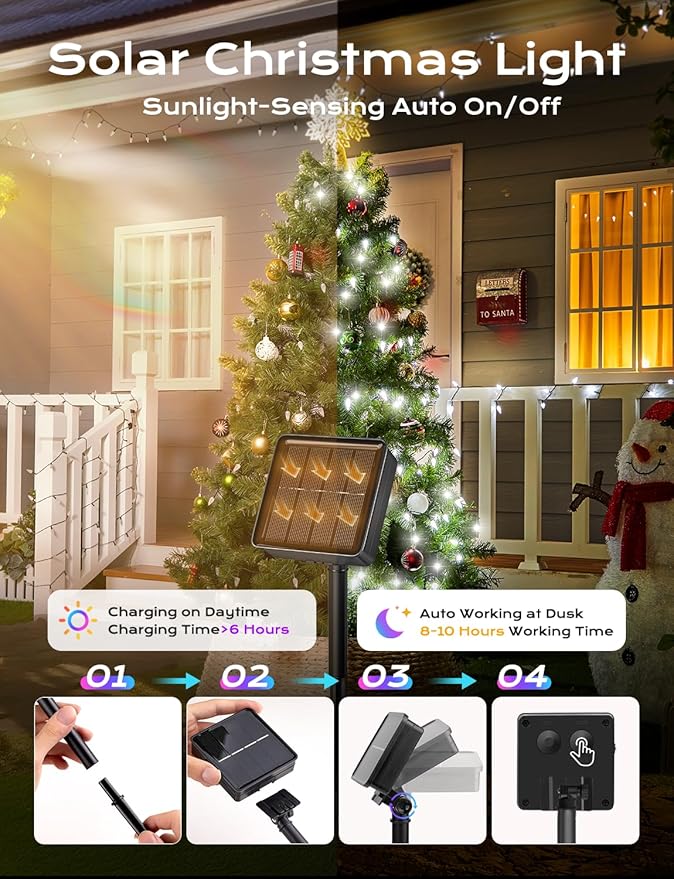 Brightown Solar Operated C6 Strawberry String Lights, 39ft 100 LEDs White LED Christmas Fairy Lights, Solar Christmas Light Outdoor, Christmas Decorations for Christma Tree, Garden Decor