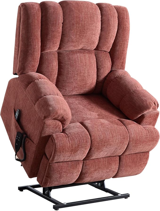 Dual Motor Power Lift Recliner Chair with Massage and Heat for Elderly People, Infinite Position, Burgundy Recliner Chair, Chenille Fabric Lift Chair
