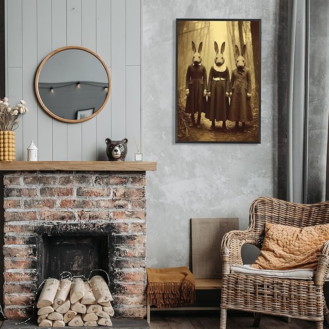 Vintage Halloween Wall Decor Rabbit Cult of the Occult Forest Canvas Wall Art Poster Gothic Dark Academia Decorations Room Creepy Print Spooky Pictures 16X24inch Aluminum Framed