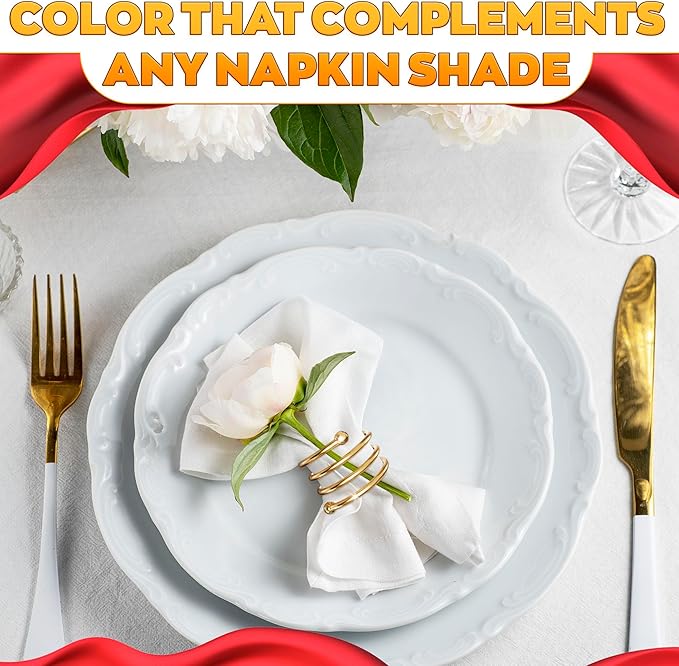 Gold Napkin Rings Set of 8 - Spring Napkin Rings with Elegant Spiral Design | Durable Metal & Shiny Gold Finish | Great for Weddings, Holidays & Everyday Use | Stylish Touch to Any Table Décor