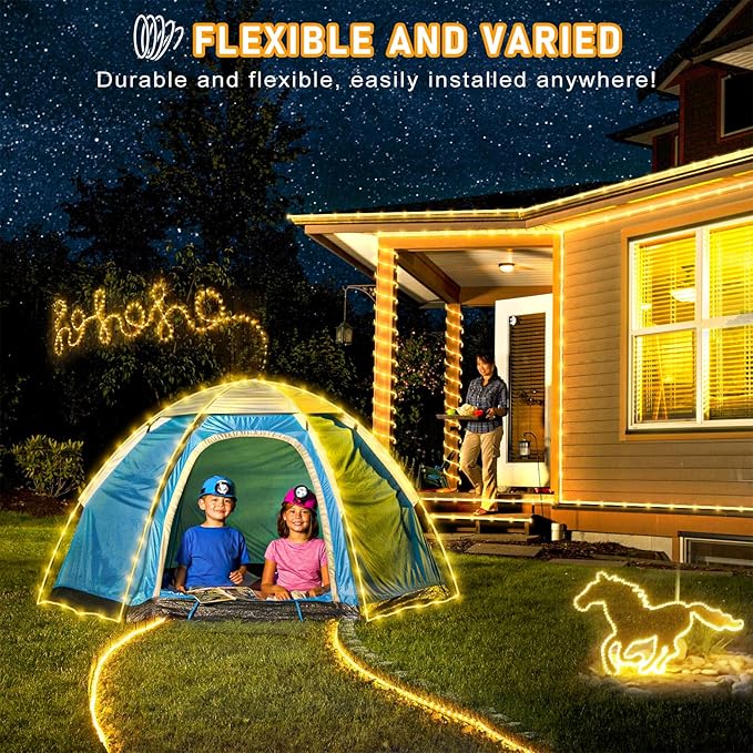 100FT 300 LED Rope Lights Outdoor, Connectable and Flexible Tube Lights with 8 Modes, Waterproof Rope Lighting Indoor for Deck, Garden, Fence, Backyard, Pool, Patio, Tree Decorations - Warm White