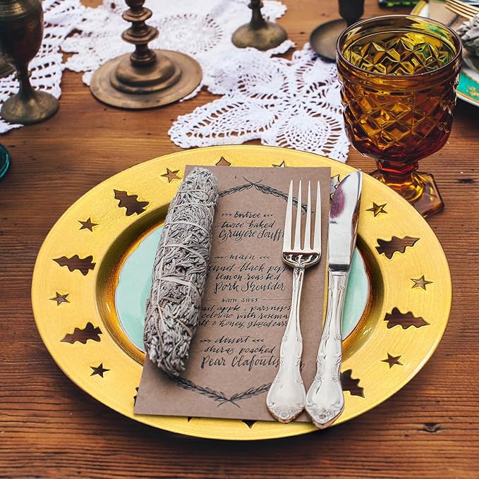 Gold Christmas Tree Charger Plates - 13" Reusable Openwork Holidays Party Decorations Round Chargers for Dinner Plate - Elegant Table Setting Centerpieces 6 Pack