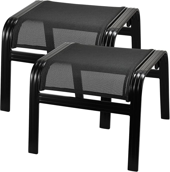 Patio Footstools Outdoor Foot Rest Aluminum Patio Ottomans Portable Seat Wicker Furniture Stackable Ottoman 2 Pieces Black