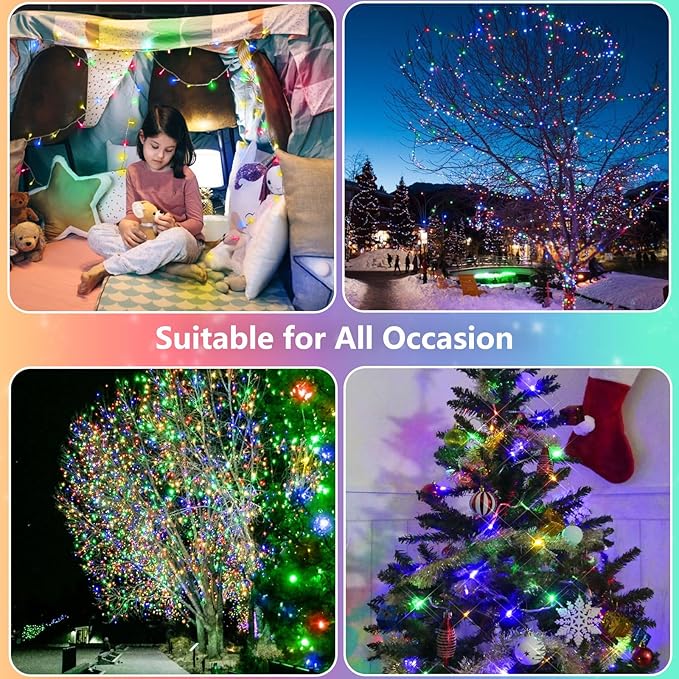 2 Pack String Lights Battery Operated with Timer, 66FT 200 LED Waterproof Battery Twinkle Lights, 8 Modes Fairy Light for Indoor & Outdoor Party Bedroom Garland Tree Christmas Decorations (Multicolor)