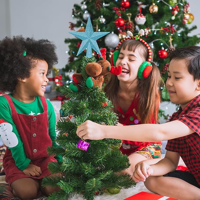 1PCS Tree Star Topper, Blue 4" Christmas Tree Topper Decorations, Glitter Shatterproof Mini Bethlehem Star Tree Topper Decor, Waterproof Star Tree Topper for Christmas Holiday Indoor/Outdoor Ornament