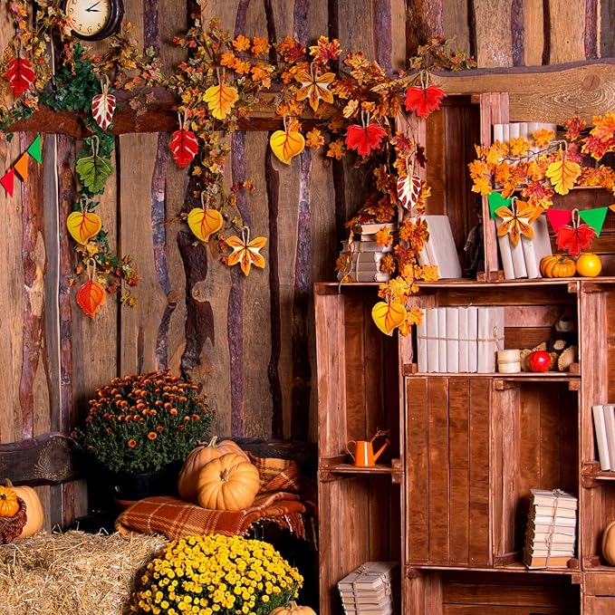 24 Pcs Fall Tree Ornaments Thanksgiving Tree Decoration 3D Felt Maple Leaf Pumpkin Hanging Ornaments for Farmhouse Harvest Autumn Fall Decorations(Maple Leaf)