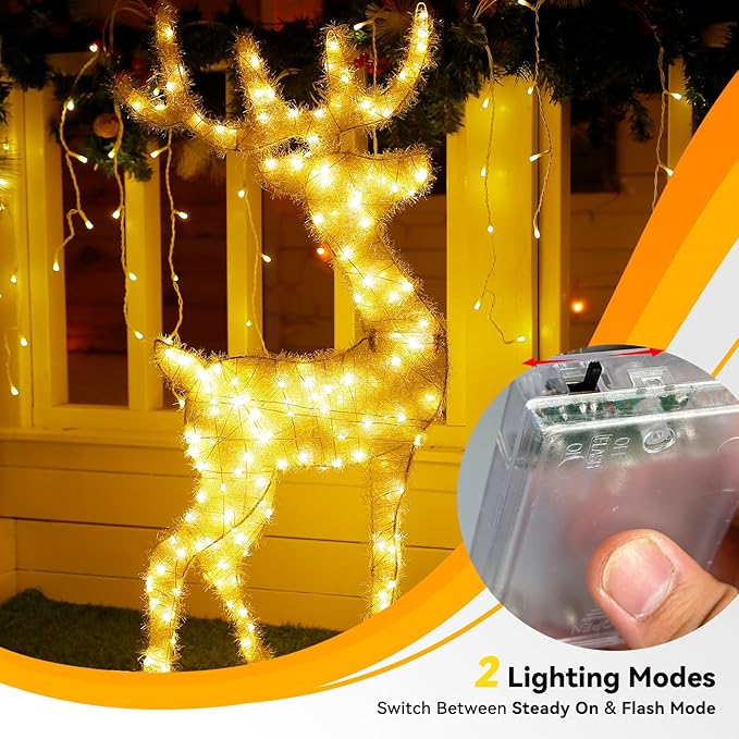 4 Pack 60LED Christmas Fairy Lights Battery Operated - 20FT Twinkle Lights with 2 Lighting Modes Indoor Outdoor, Waterproof Led Fairy String Lights for Bedroom, Classroom, Dorm, DIY Decor, Warm White