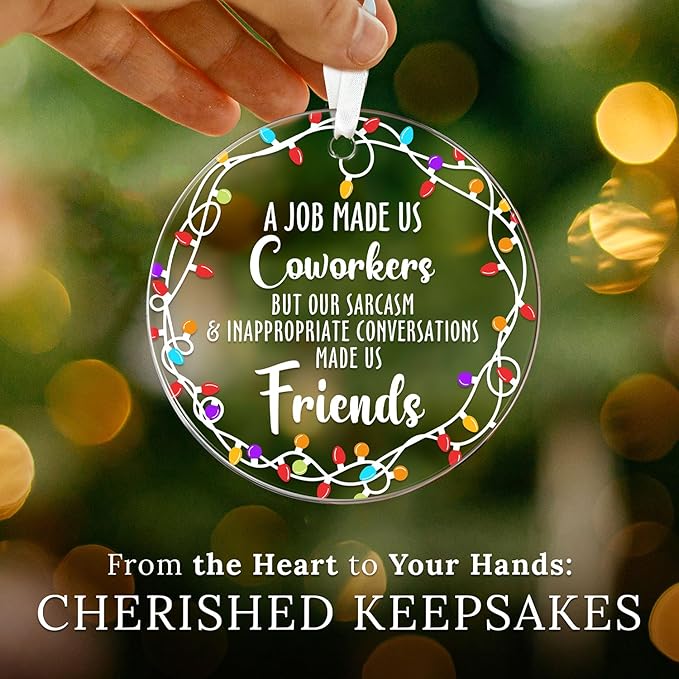 HEXMOZ Coworker Ornament - Christmas Coworkers Gifts for Work Besties, Work Friends - White Elephant, Funny Secret Santa Office Ideas for Women, Men - Acrylic Ornament 2025 Decoration