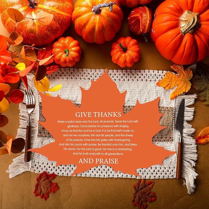 50 Pcs Fall Maple Leaf Placemats Thanksgiving Disposable Paper Placemats Autumn Table Mats Give Thanks for Holiday Party Kitchen Dining Table Decoration 16 x 12.6 Inches