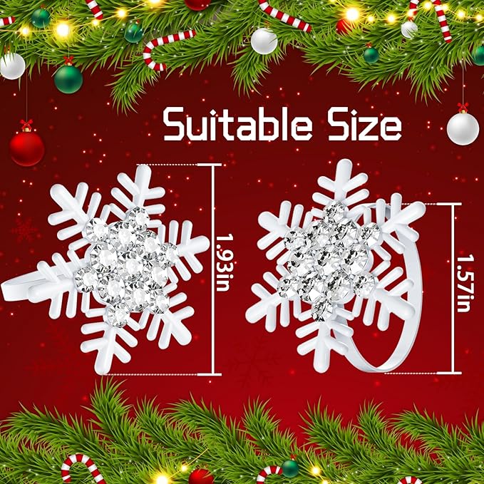 Halatool Set of 8 Christmas Napkin Rings White Snowflake with White Rhinestone Napkin Holder for Christmas Thanksgiving Holiday Party Table Decoration
