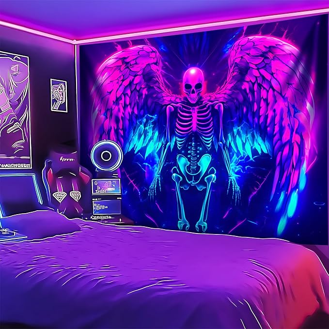 Blacklight Tapestry,WingTapestry Glow In The Dark,UV Reactive Black Light Upright Posters Wall Hanging for Bedroom Dorm Living Room Backdrop Decor (wing13, 59L" x 51W")