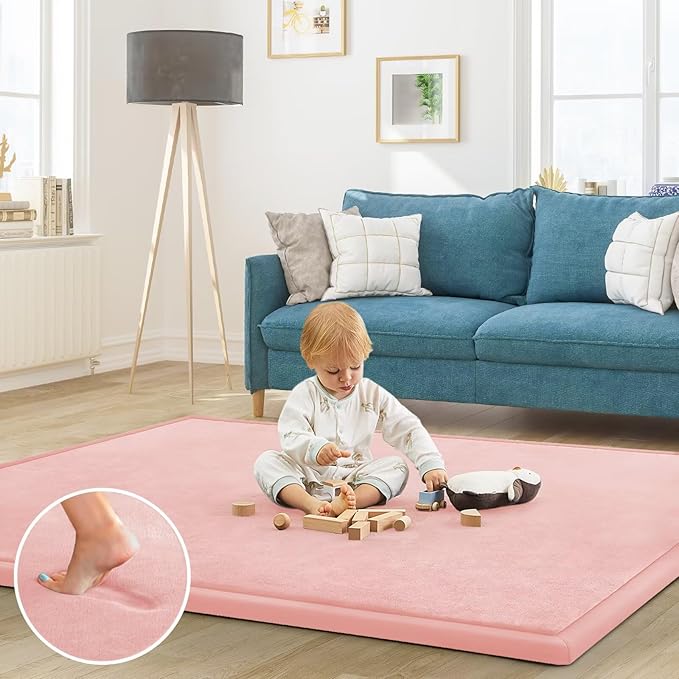 Baby Play Mat for Floor Tummy Time Mat Nursery Rug Muscle Mat Area Rug Playroom Rug Tatami Mat 6'7"x5'11" Memory Foam 1.3" Thick Crawling Mat for Babies,Toddlers, Infants, Kids,Floor Mat(Pink)