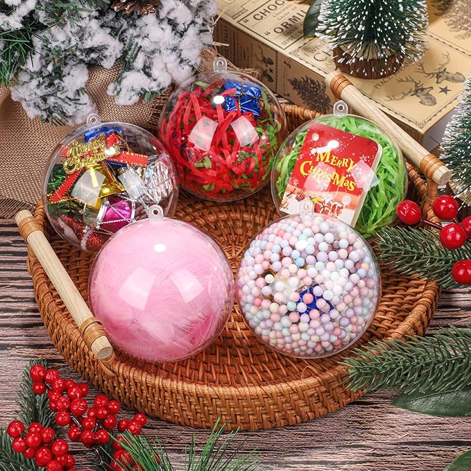 ANVAVO 50 Pieces 80mm Clear Plastic Fillable Ball Ornaments - DIY Craft Transparent Baubles for Christmas Tree Hanging - Shatterproof Decorations for New Years, Birthday, Wedding, Home Decor
