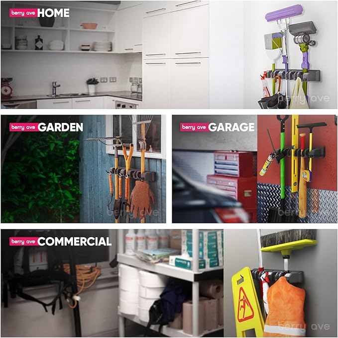 EXTRA GRIP Mop & Broom Holder Wall Mount - Wall Hanging Garden Tool & Utility Closet Organizer, Mop & Broom Hook, Broom Hanger Wall Mount, Mop Broom Organizer, Wall Mounted Broom Rack Mop Storage