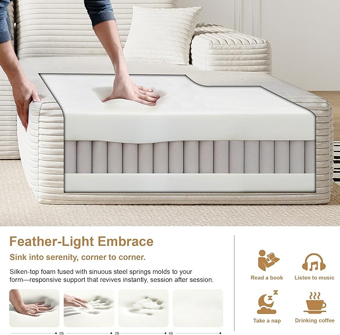 136" Sectional Couches for Living Room Modern Modular Sofa with L-Shape Couchs Upholstered Boneless Couch Deep Seat Sectional Couch with Chaise (White, Right Facing Chaise+3Seaters)