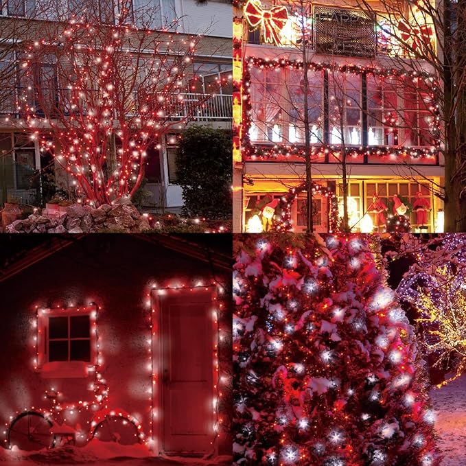 100Count (2pk of 50L) String Lights, LED Christmas Lights, 6" SPACING,Green Wire,Red and White,Commercial Grade
